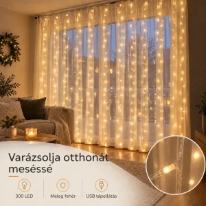 CurtainLED, LEDlámpás fényfüggöny (300 darab izzó, 3x3m)
